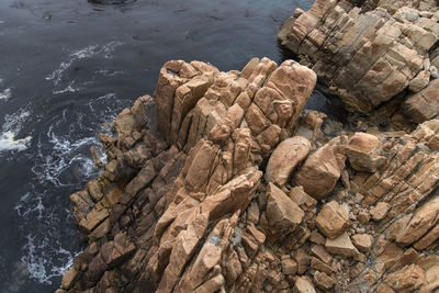 High angle view of rocks on beach