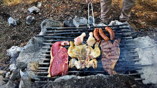 Close-up of meat on barbecue grill