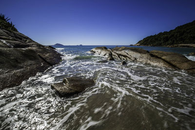 Scenic view of sea against clear sky