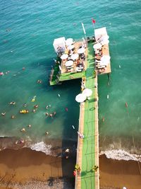 High angle view of ship in sea