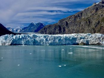 Scenic view of glacier against mountain