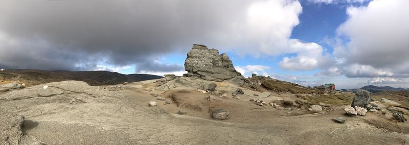 Panoramic view of rocks on land against sky