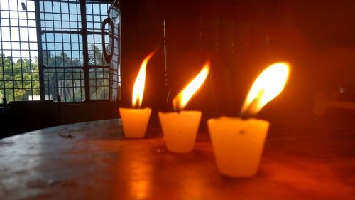 Close-up of illuminated candles