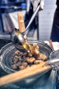 Close-up of meat on barbecue grill