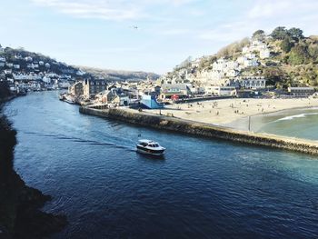 Boat sailing in river