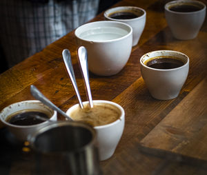 High angle view of coffee cup on table