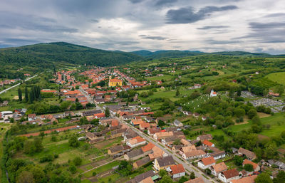 High angle view of townscape against sky