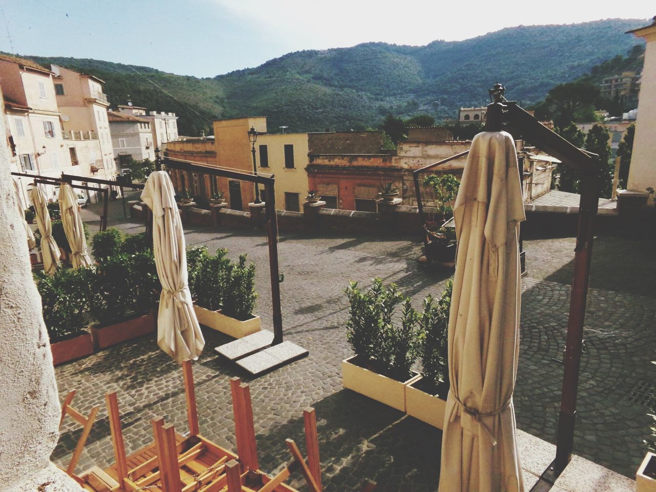 mountain, chair, day, outdoors, no people, architecture, mountain range, building exterior, nature, tree, sky