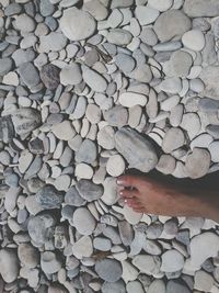 Close-up of woman standing on stone wall