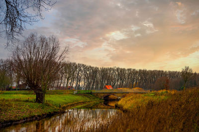 Scenic view of field against sky during sunset