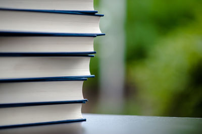 Close-up of stack of books