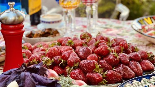 Close-up of strawberries on table