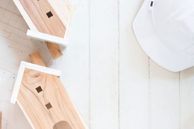 High angle view of wooden table at home