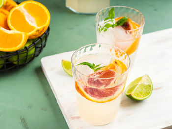 High angle view of drink on table