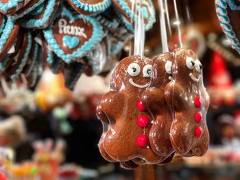 Gingerbread cookies hanging at market for sale