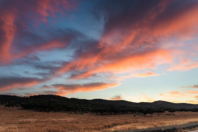 Scenic view of dramatic sky over land