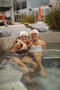 Senior women relaxing in hot tub