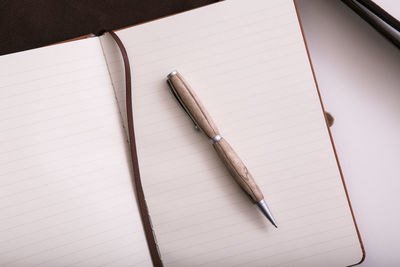 High angle view of pen on table