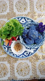 High angle view of salad in plate on table