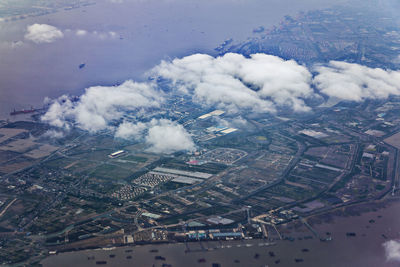 Aerial view of cityscape seen from airplane