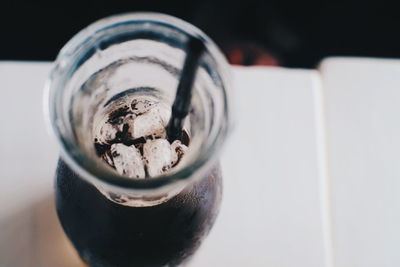 High angle view of ice cream in glass on table