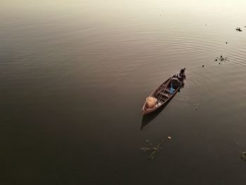 High angle view of duck swimming in lake