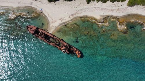 High angle view of boat in sea