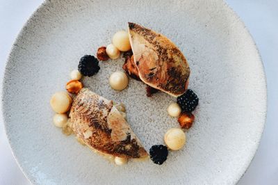 High angle view of dessert in plate