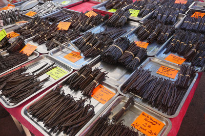 High angle view of paintbrushes