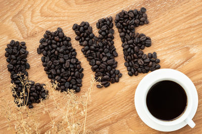 High angle view of black coffee on table