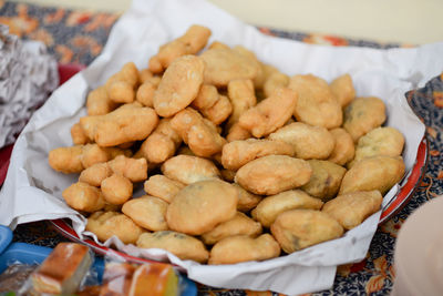 High angle view of potatoes in plate