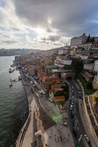 High angle view of cityscape against sky