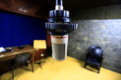 Close-up of camera on table