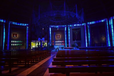 Interior of illuminated lights at night