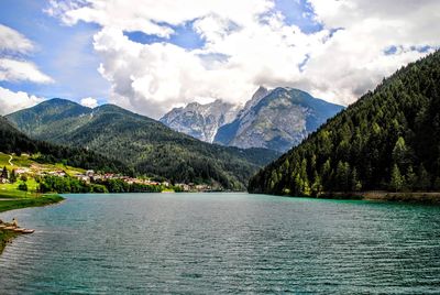 Scenic view of lake against cloudy sky