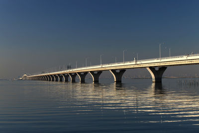 Bridge over river against clear sky