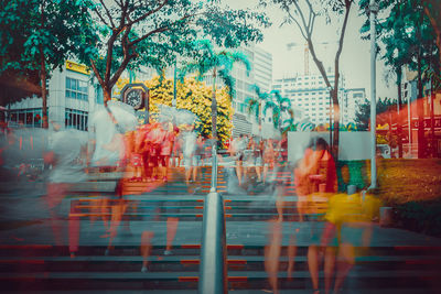 Digital composite image of trees and building in city