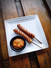 High angle view of food in plate on table