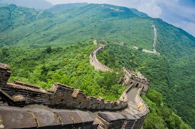 High angle view of great wall of china