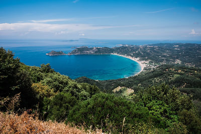 View towards agios georgios beach on corfu island.