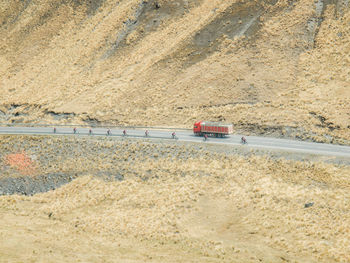 High angle view of vehicles on road