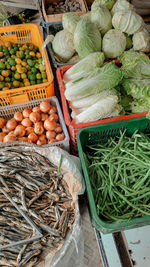 High angle view of vegetables for sale in market