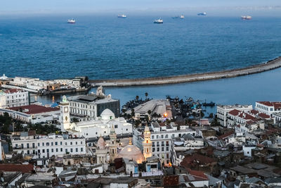 High angle view of buildings in city