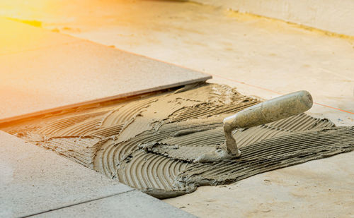 High angle view of carving on floor