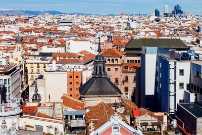 High angle view of buildings in town