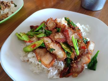 High angle view of meal served in plate