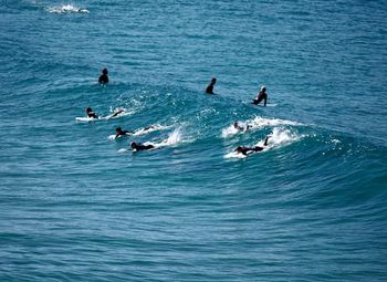 High angle view of people in sea