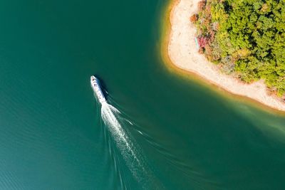 High angle view of boat in sea