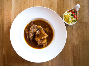 High angle view of food in bowl on table