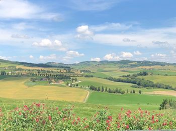 Scenic view of field against cloudy sky